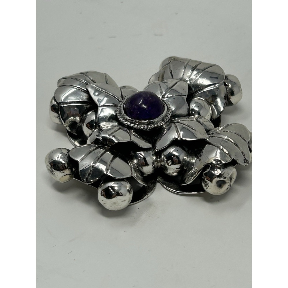 Vintage Mexican 925 Sterling Silver Amethyst Cross Pendant 62g Pre 1948 - Picture 11 of 16